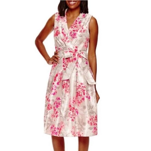 Jessica Howard Formal Floral Midi Wrap Dress Belt Wedding Guest Pleated size 16 - Picture 1 of 6